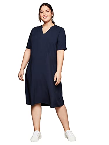 Sheego Damen Große Größen Kleid aus Leichter Viskose, in A-Linie Sommerkleid Basicmode feminin Rundhals-Ausschnitt - unifarben von Sheego