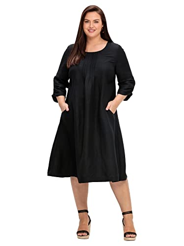 Sheego Damen Große Größen Kleid in A-Linie, aus Leinen-Viskose-Mix Sommerkleid Citywear feminin Rundhals-Ausschnitt Biesen unifarben von Sheego