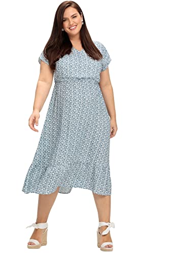 Sheego Damen Große Größen Kleid mit V-Ausschnitt und Blumendruck Tunikakleid Citywear feminin V-Ausschnitt - Gemustert von Sheego