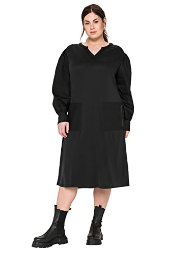 Sheego Damen Große Größen Kleid mit aufgesetzten Taschen, in A-Linie Shirtkleid Businessmode klassisch V-Ausschnitt Raffung unifarben von Sheego