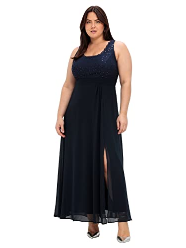 Sheego Damen Große Größen Kleid mit floraler Spitze Abendkleid Abendmode feminin Rundhals-Ausschnitt Pailletten unifarben von Sheego