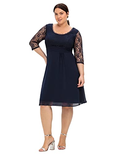 Sheego Damen Große Größen Kleid mit leicht ausgestelltem Rock Abendkleid Abendmode elegant Rundhals-Ausschnitt Spitze unifarben von Sheego