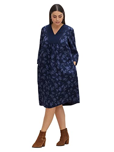 Sheego Damen Große Größen Kleid mit verspielten Details, lockere Schnittform Citywear feminin V-Ausschnitt - von Sheego