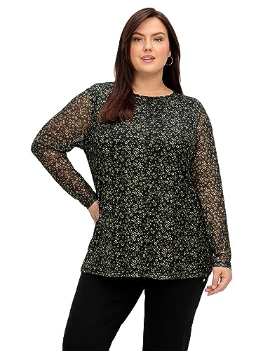 Sheego Damen Große Größen Langarmshirt aus Mesh, mit Blüten-Minimalprint Partymode elegant U-Boot-Ausschnitt - von Sheego