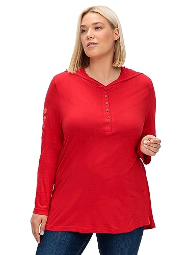 Sheego Damen Große Größen Langarmshirt mit Kapuze und Knopfleiste Freizeitmode sportlich Rundhals-Ausschnitt - von Sheego