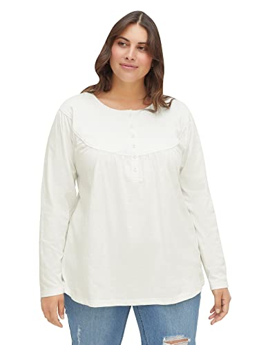 Sheego Damen Große Größen Langarmshirt mit Knopfleiste, in Leichter A-Linie Rundhalsshirt Citywear sportlich Rundhals-Ausschnitt - unifarben von Sheego