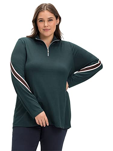 Sheego Damen Große Größen Langarmshirt mit Troyerkragen und Kontrastdetails Langarmshirt Freizeitmode sportlich Rundhals-Ausschnitt - unifarben von Sheego