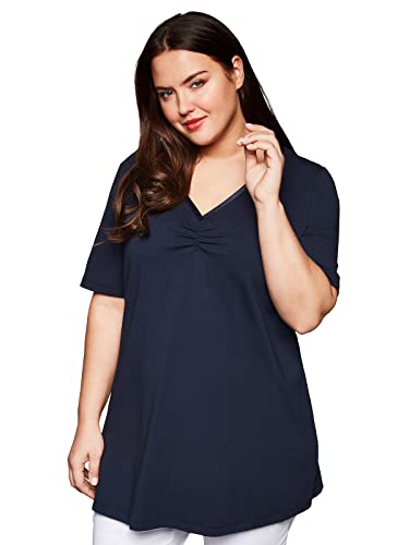 Sheego Damen Große Größen Longshirt mit Raffung Longshirt Basicmode feminin V-Ausschnitt Raffung unifarben von Sheego