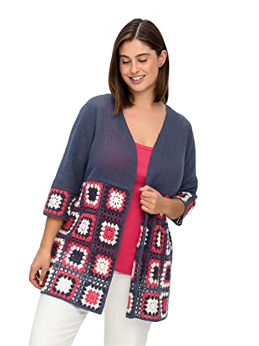Sheego Damen Große Größen Longstrickjacke im Crochet-Häkelmuster Freizeitmode feminin - von Sheego