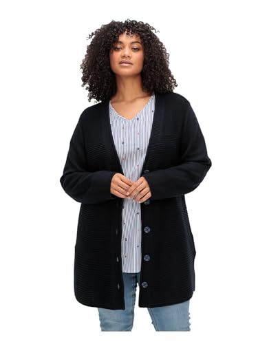 Sheego Damen Große Größen Longstrickjacke im Strukturmix, mit V-Ausschnitt Longstrickjacke Basicmode sportlich - unifarben von Sheego