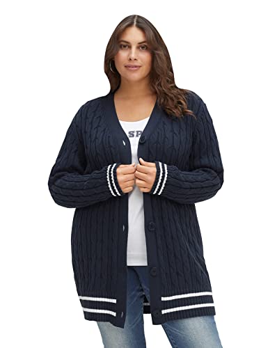 Sheego Damen Große Größen Longstrickjacke im Zopfmuster, mit Streifen-Bündchen Cardigan Citywear klassisch - unifarben von Sheego