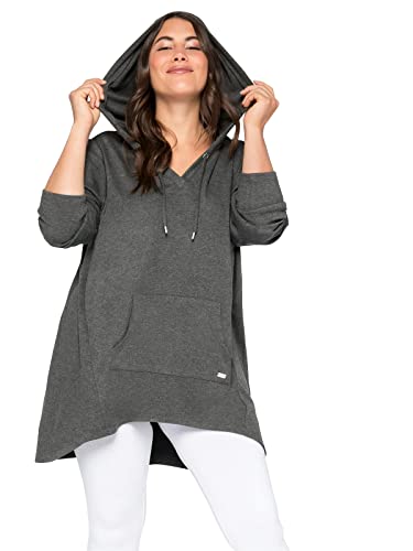 Sheego Damen Große Größen Longsweatshirt mit Kängurutasche, im Vokuhila-Schnitt Longshirt Freizeitmode sportlich V-Ausschnitt - unifarben von Sheego