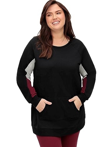 Sheego Damen Große Größen Longsweatshirt mit Kontrast-Raglanärmeln Sweatshirt Freizeitmode sportlich Rundhals-Ausschnitt - unifarben von Sheego