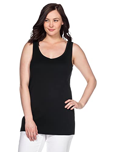 Sheego Damen Große Größen Longtop fein gerippte Shirtware Tanktop Basicmode sportlich V-Ausschnitt - unifarben von Sheego