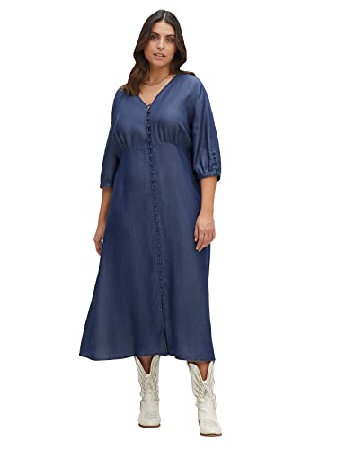 Sheego Damen Große Größen Maxikleid aus angenehmem Lyocell in Denimoptik Jeanskleid Citywear feminin V-Ausschnitt Knopfleiste unifarben von Sheego