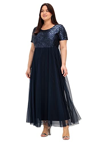 Sheego Damen Große Größen Maxikleid in A-Linie mit Pailletten Abendkleid Abendmode elegant Rundhals-Ausschnitt Pailletten unifarben von Sheego