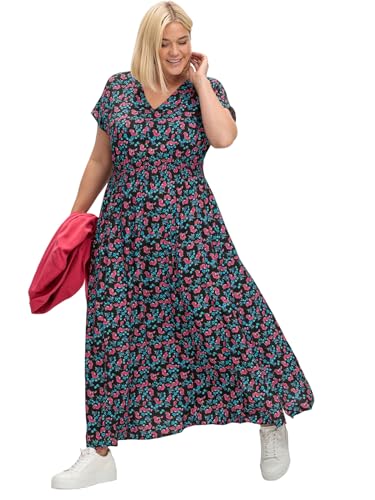 Sheego Damen Große Größen Maxikleid mit Alloverdruck und gesmokter Taille Maxikleid Citywear feminin V-Ausschnitt - Gemustert von Sheego