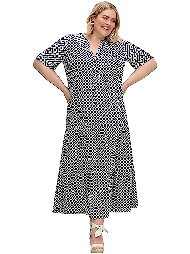 Sheego Damen Große Größen Maxikleid mit Alloverprint und Stufenvolants Maxikleid Citywear feminin Rundhals-Ausschnitt - Gemustert von Sheego