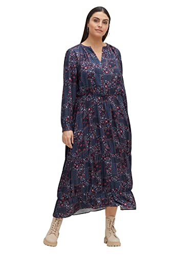 Sheego Damen Große Größen Maxikleid mit Alloverprint und weitem Rock Citywear feminin Rundhals-Ausschnitt Volants von Sheego