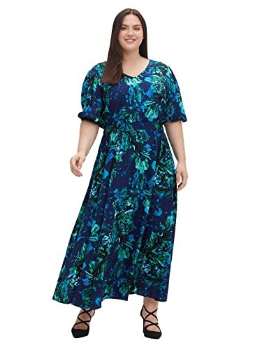 Sheego Damen Große Größen Maxikleid mit Blumendruck und Ballonärmeln Maxikleid Citywear feminin V-Ausschnitt - Gemustert von Sheego