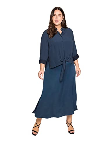 Sheego Damen Große Größen Maxikleid mit Bluse, aus Satin und Crêpe Maxikleid Citywear feminin V-Ausschnitt Knopfleiste unifarben von Sheego