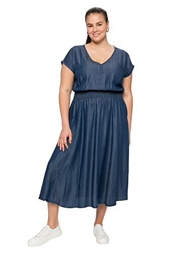 Sheego Damen Große Größen Midikleid in Jeansoptik, in leicht glänzender Qualität Sommerkleid Citywear sportlich V-Ausschnitt - unifarben von Sheego