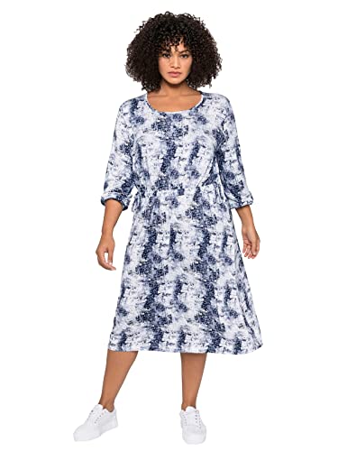 Sheego Damen Große Größen Midikleid mit Batik-Druck und Taillen-Tunnelzug Freizeitmode trendig Rundhals-Ausschnitt - von Sheego