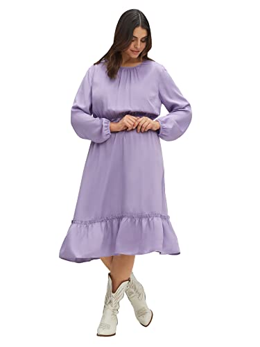 Sheego Damen Große Größen Midikleid mit Taillengummi und Rüsche am Saum Sommerkleid Citywear feminin Rundhals-Ausschnitt Rüschen unifarben von Sheego