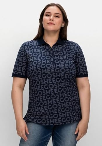 Sheego Damen Große Größen Poloshirt mit Alloverdruck, aus Waffelpiqué T-Shirt Basicmode sportlich V-Ausschnitt - Gemustert von Sheego