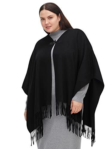 Sheego Damen Große Größen Poncho im Cape-Stil, mit Fransen und Knebelverschluss Cardigan Freizeitmode klassisch - unifarben von Sheego