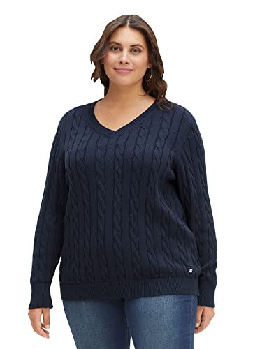 Sheego Damen Große Größen Pullover aus Baumwolle, mit Zopfmuster Freizeitmode klassisch V-Ausschnitt - von Sheego