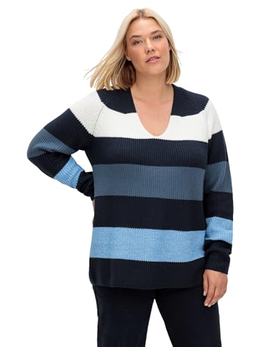 Sheego Damen Große Größen Pullover im Patentstrick, mit Blockstreifen Basicmode klassisch V-Ausschnitt - von Sheego