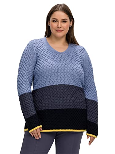 Sheego Damen Große Größen Pullover im Wabenstrickmuster, mit Blockstreifen Freizeitmode sportlich V-Ausschnitt - von Sheego