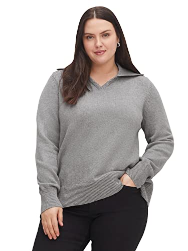 Sheego Damen Große Größen Pullover in A-Linie, mit großem Rippstrick-Kragen V-Ausschnitt-Pullover Citywear sportlich V-Ausschnitt - unifarben von Sheego