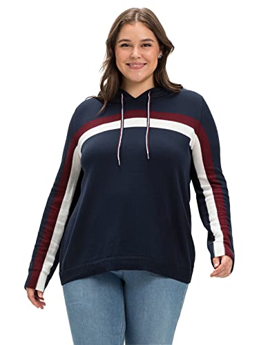Sheego Damen Große Größen Pullover mit Kapuze und Intarsien-Streifen Freizeitmode sportlich Rundhals-Ausschnitt - von Sheego
