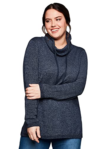 Sheego Damen Große Größen Pullover mit weitem Kragen, in melierter Optik Basicmode sportlich Rundhals-Ausschnitt - von Sheego