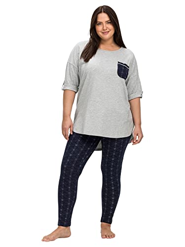Sheego Damen Große Größen Pyjama-Set Set aus Shirt und Leggings Pyjama Rundhalsausschnitt Gemustert von Sheego