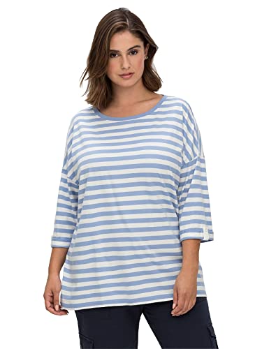 Sheego Damen Große Größen Ringelshirt mit überschnittenen Schultern Basicmode sportlich Rundhals-Ausschnitt - von Sheego