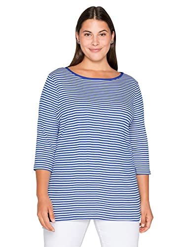 Sheego Damen Große Größen Rippshirt aus Rippware mit garngefärbten Ringeln 3/4-Arm-Shirt Basicmode sportlich Rundhals-Ausschnitt - gestreift von Sheego