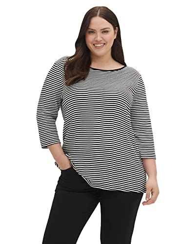 Sheego Damen Große Größen Rippshirt aus Rippware mit garngefärbten Ringeln 3/4-Arm-Shirt Basicmode sportlich Rundhals-Ausschnitt - gestreift von Sheego