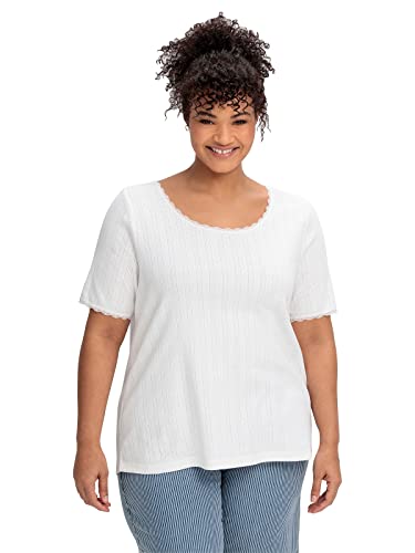 Sheego Damen Große Größen Rippshirt mit Ajourmuster und Spitzendetails T-Shirt Basicmode feminin Rundhals-Ausschnitt Spitze unifarben von Sheego