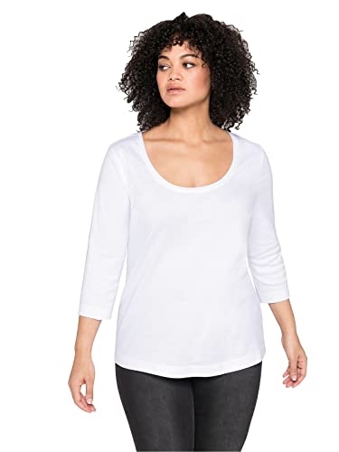 Sheego Damen Große Größen Shirt aus Reiner Baumwolle 3/4-Arm-Shirt Basicmode sportlich Rundhals-Ausschnitt - unifarben von Sheego