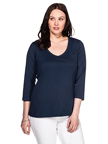 Sheego Damen Große Größen Shirt aus Reiner Baumwolle 3/4-Arm-Shirt Basicmode sportlich V-Ausschnitt - unifarben von Sheego