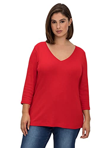 Sheego Damen Große Größen Shirt aus Reiner Baumwolle 3/4-Arm-Shirt Basicmode sportlich V-Ausschnitt - unifarben von Sheego