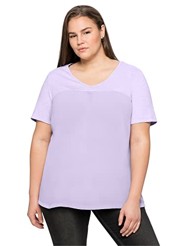 Sheego Damen Große Größen Shirt im Materialmix, in A-Linie T-Shirt Citywear feminin V-Ausschnitt Raffung unifarben von Sheego