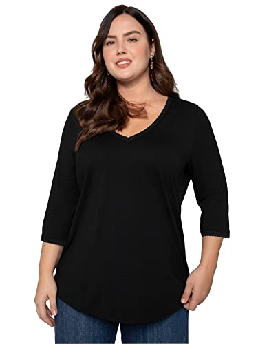Sheego Damen Große Größen Shirt mit Bogenkante, in Leichter A-Linie Freizeitmode feminin V-Ausschnitt - von Sheego