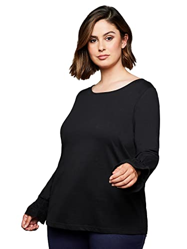 Sheego Damen Große Größen Shirt mit Rüsche und Spitze am Ärmelsaum Langarmshirt Citywear feminin Rundhals-Ausschnitt Spitze unifarben von Sheego