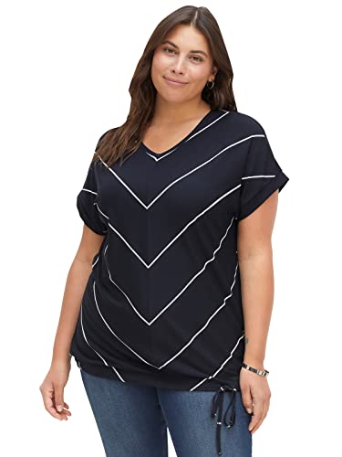 Sheego Damen Große Größen Shirt mit Tunnelzug am Saum T-Shirt Citywear trendig V-Ausschnitt - gestreift von Sheego