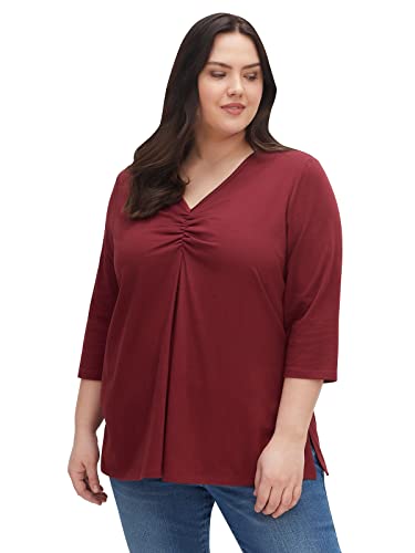 Sheego Damen Große Größen Shirt mit V-Ausschnitt und Kellerfalte 3/4-Arm-Shirt Citywear feminin V-Ausschnitt Raffung unifarben von Sheego