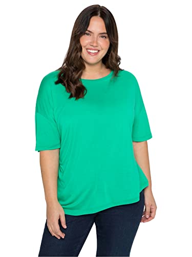 Sheego Damen Große Größen Shirt mit asymmetrischem Saum und Faltendetail T-Shirt Freizeitmode feminin U-Boot-Ausschnitt - unifarben von Sheego